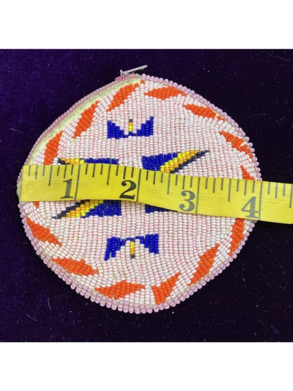 Vintage 1940s Plains Indian Seed Bead Bead Zip Pouch Bag 40s pink Tones